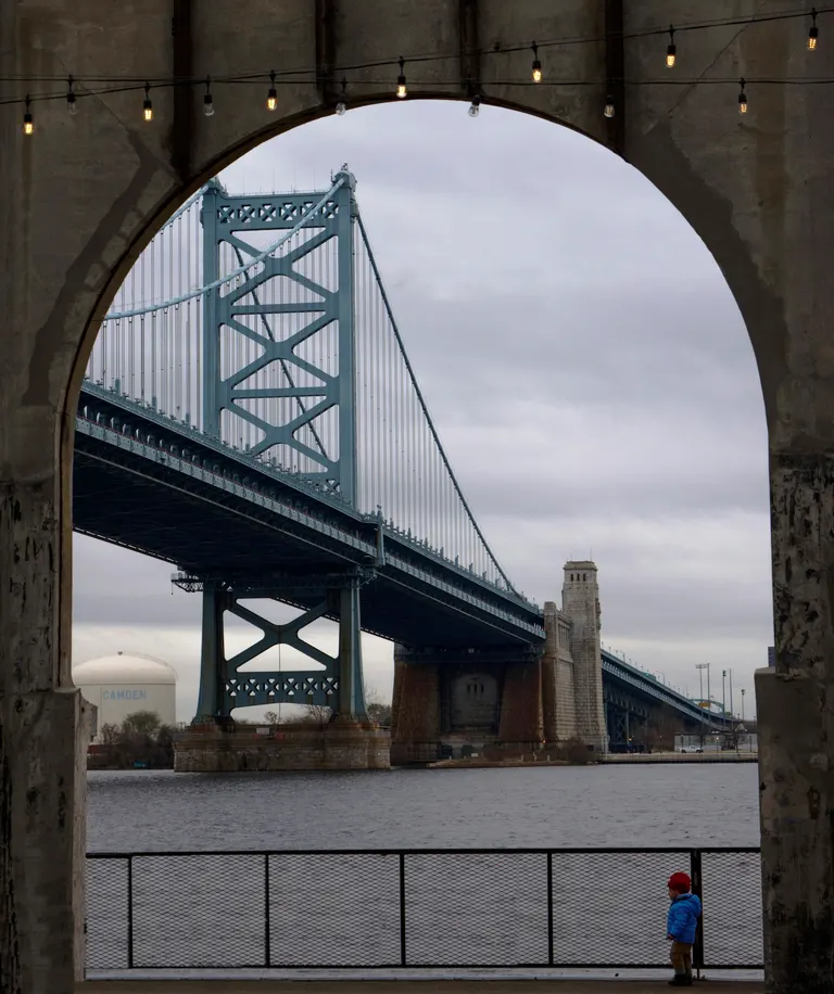 Race Street Pier under the Benjamin Franklin Bridge.