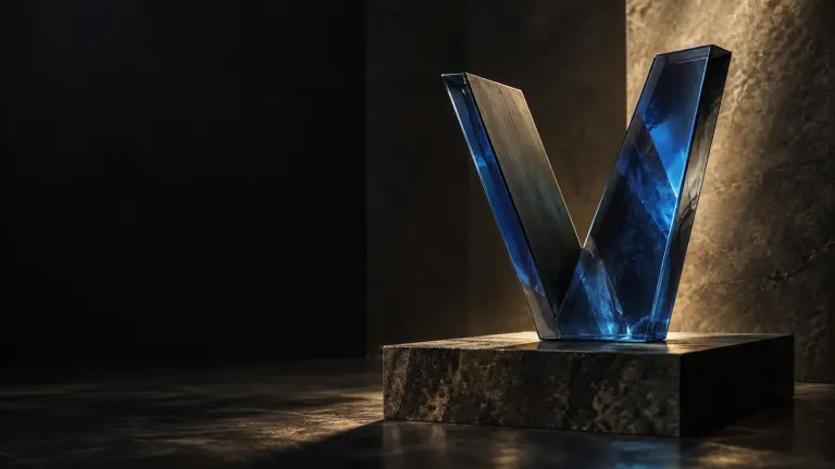 Conceptual blue glass V sculpture created for Vitris.